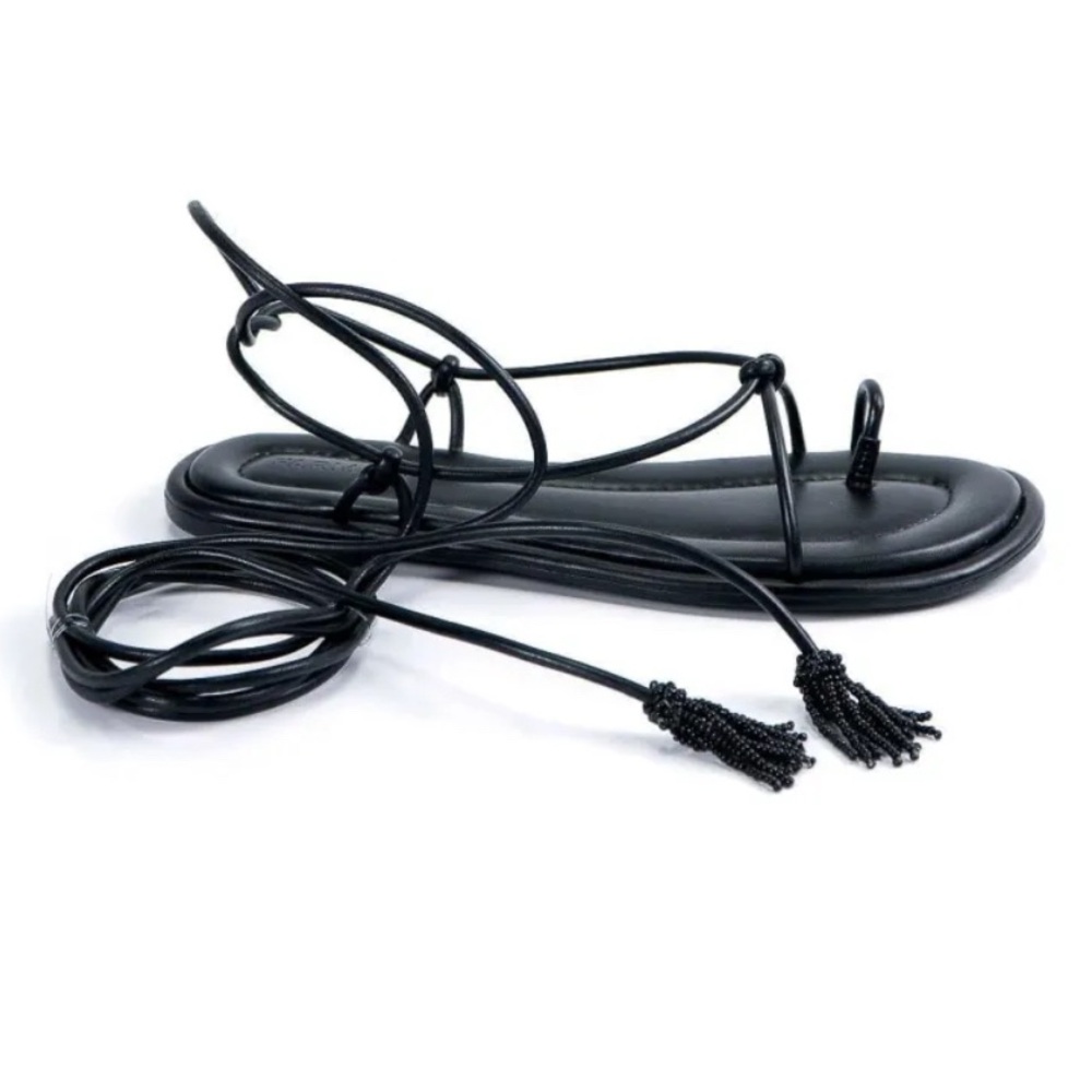 FARM RIO Black Strappy Sandals with Tassels